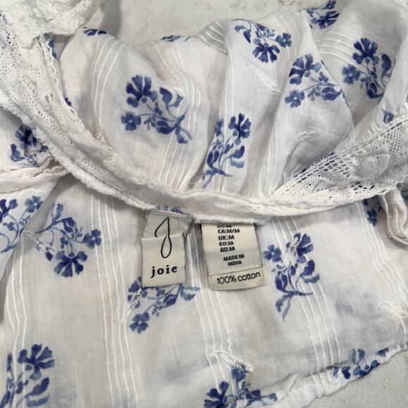 Joie White & Blue Floral Cotton Tank Women's Medium Lace Cottagecore Coastal - Picture 9 of 11